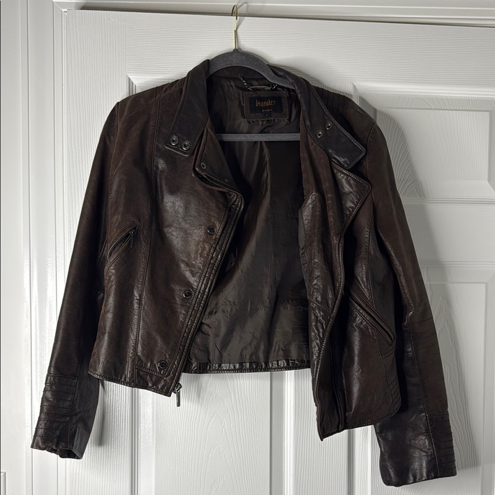 Laundry By Shelli Segal Brown Leather Moto Jacket